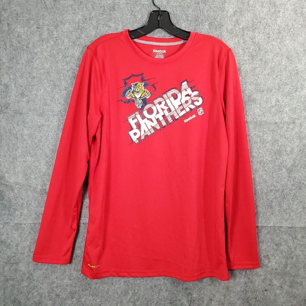 Florida‎ Panthers Shirt Youth Size XL Playdry Reebok NHL Hockey Red Long Sleeve